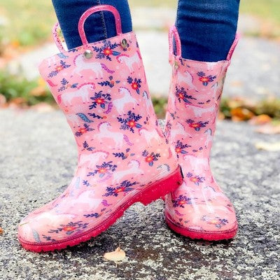 Wildkin Kids Waterproof Pull-on Rain Boots, Size 9 (Magical Unicorns)