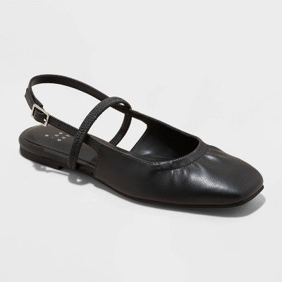 Women's Vada Slingback Scrunch Toe Flats - A New Day Tan 10: Memory Foam, Faux Leather, Buckle Closure