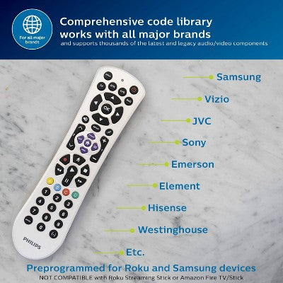 Philips 4-Device Universal Remote Control Pearl White: Home Theater Accessory