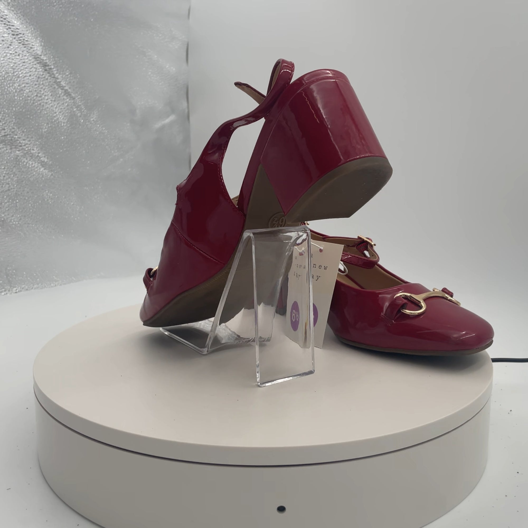 Women's Lucky Square Toe Mary Jane Heel With Memory Foam Insole - A New Day Red 6.5: Block Heel, Faux Leather