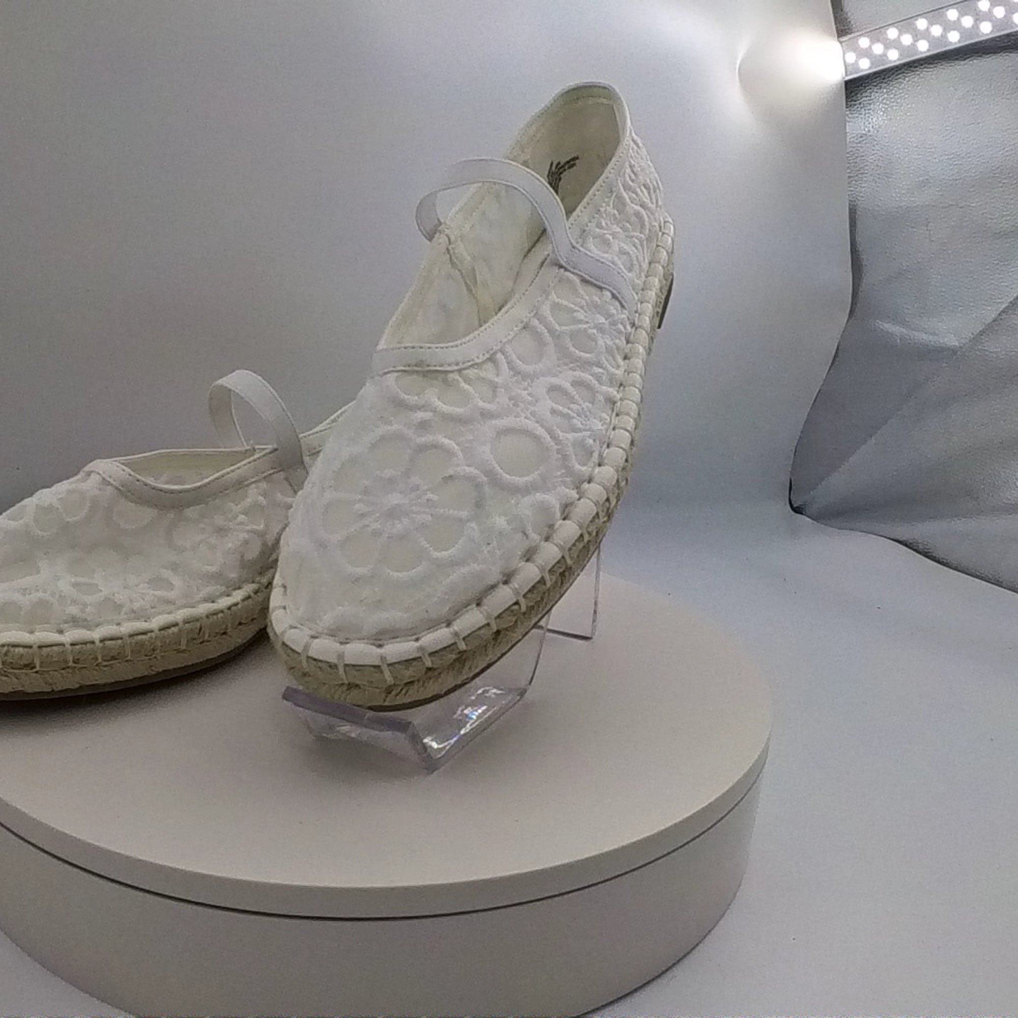 Women's Celia Floral Lace Mary Jane Espadrille Flat With Memory Foam Insole - Universal Thread White 9.5: Breathable Mesh, Pull-On Style