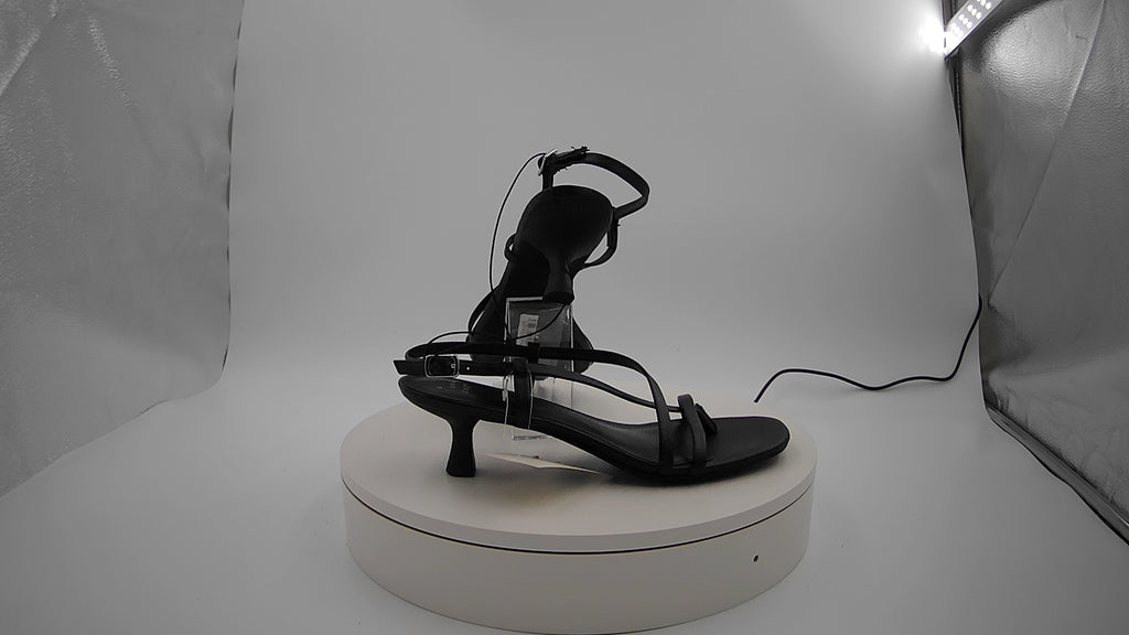 Women's Reggie Toe Thong Strappy Kitten Heels - A New Day Black 8: Faux Leather, Cushioned Insole