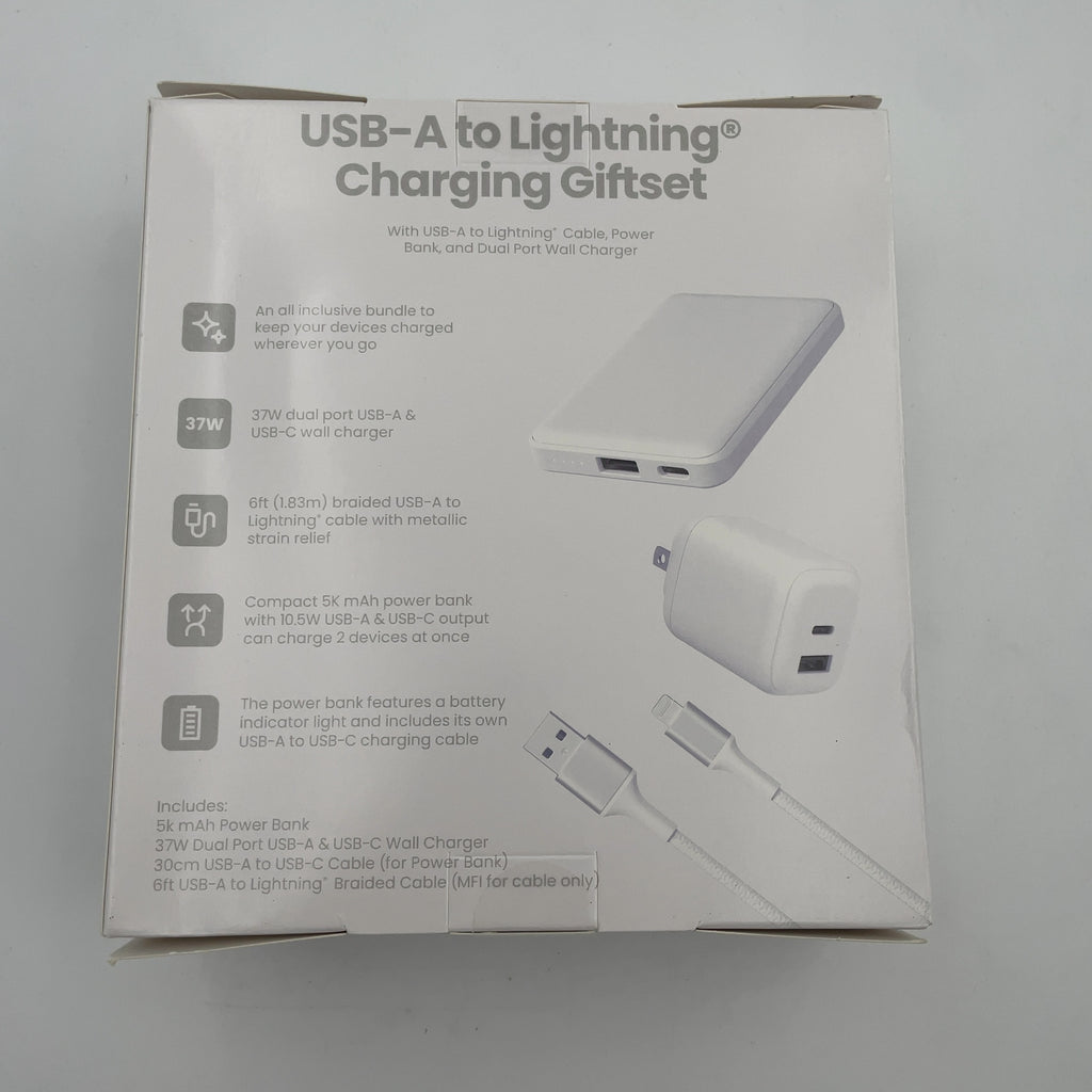 Gems Usb-A To Lightning Charging Gift Set With 5000Mmah Power Bank, Cable, And Wall Charger - White (Please Be Advised That Sets May Be Missing Pieces Or Otherwise Incomplete.)
