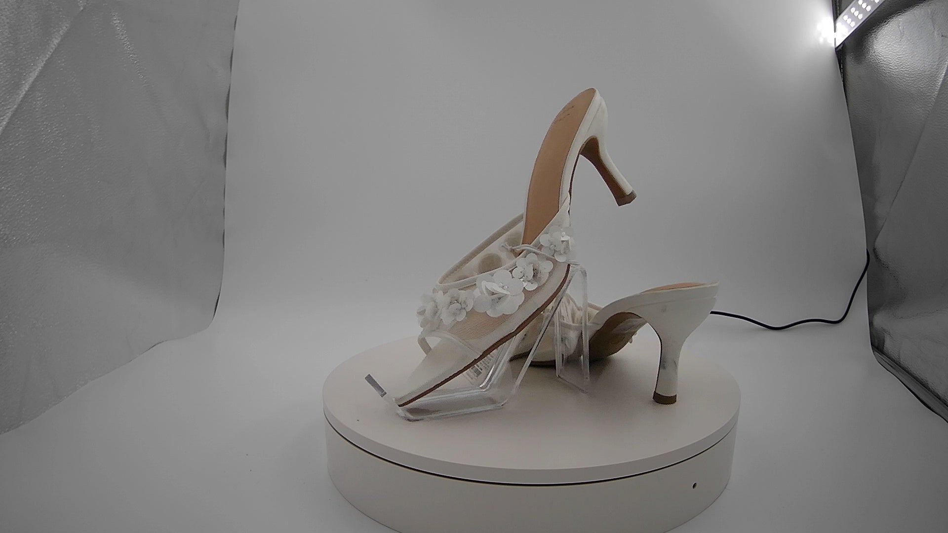 Women's Lupita Mesh Rhinestone Peep Toe Mule Heels with Memory Foam Insole - A New Day White 10: Slip-On Stiletto, Medium Width
