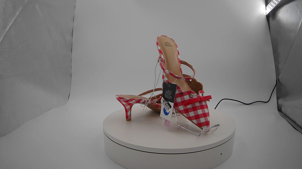 Women's Lysandra Gingham Eyelet Kitten Heels - Wild Fable Red 7: Slip-On, Pointed Toe, Louis Heel