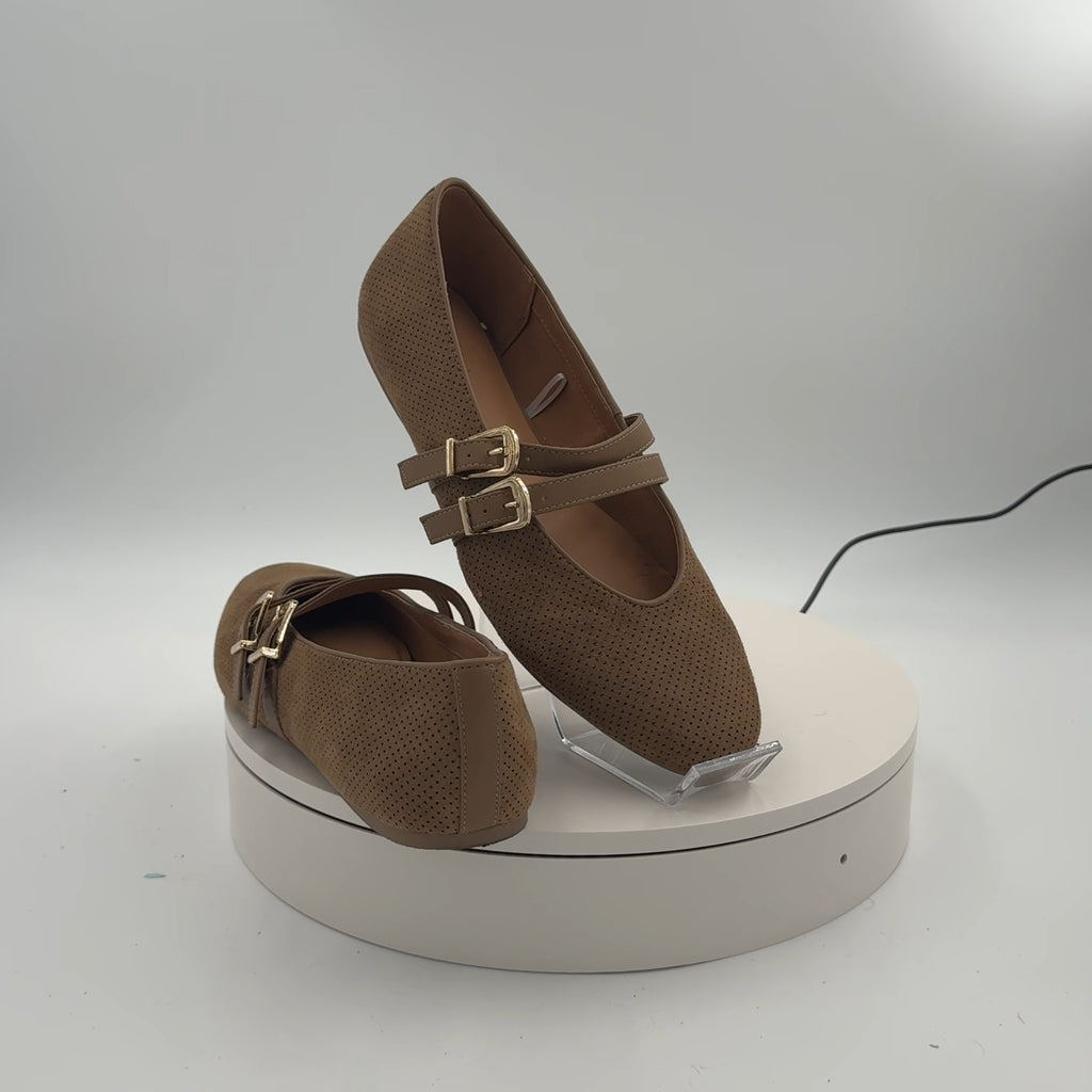 Women’s Henrietta Double Strap Mary Jane Flats With Memory Foam Insole – Universal Thread Taupe 9.5