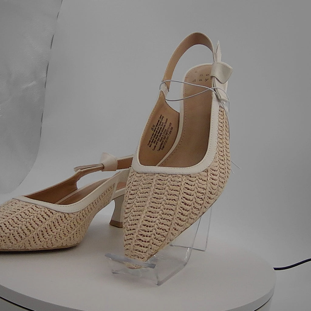 Women's Milan Raffia Slingback Heels - A New Day Beige 8.5: Cushioned Insole, Pointed Toe, Medium Width