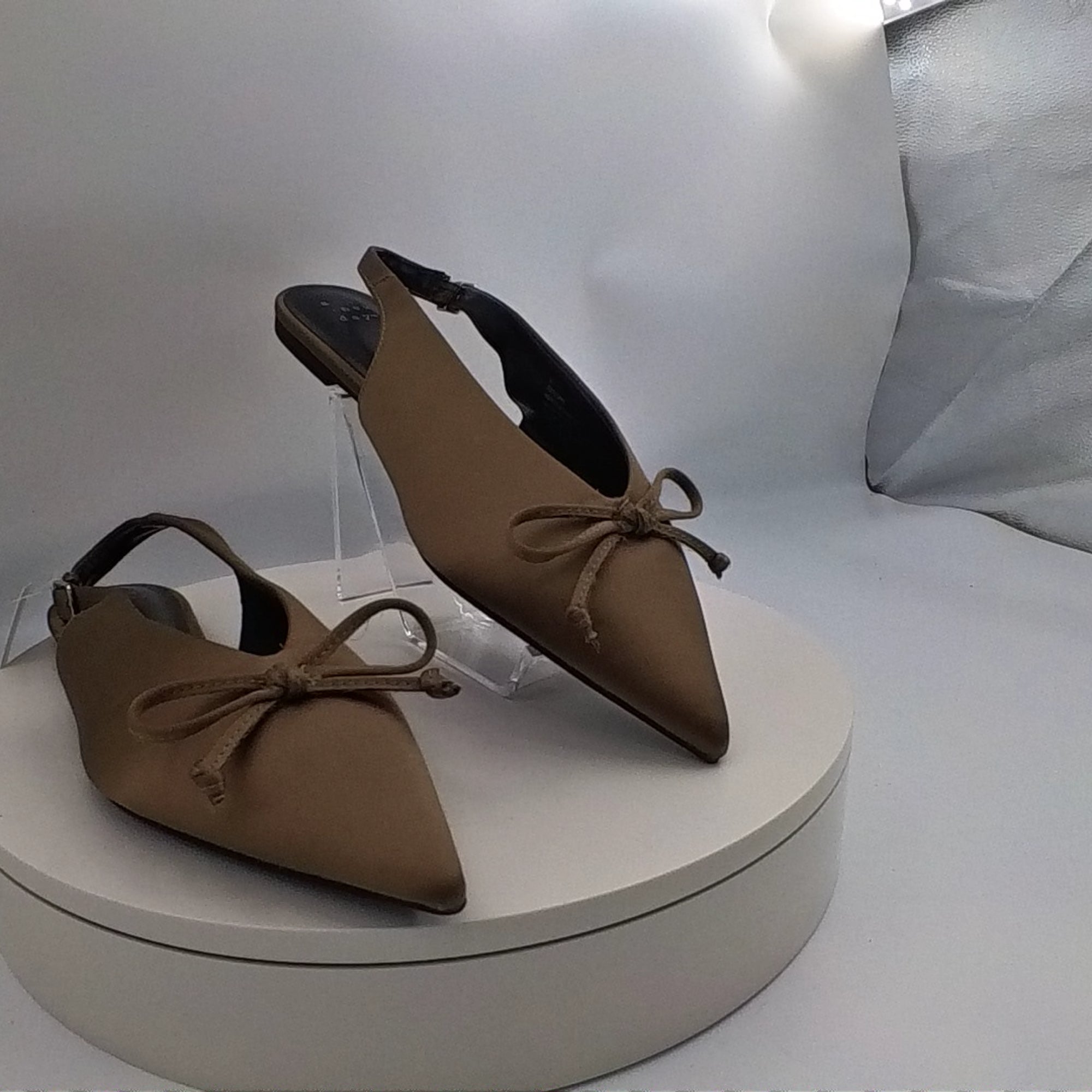 Women’s Camille Satin Slingback Bow Flats - A New Day Taupe 8 - Used Fair U004