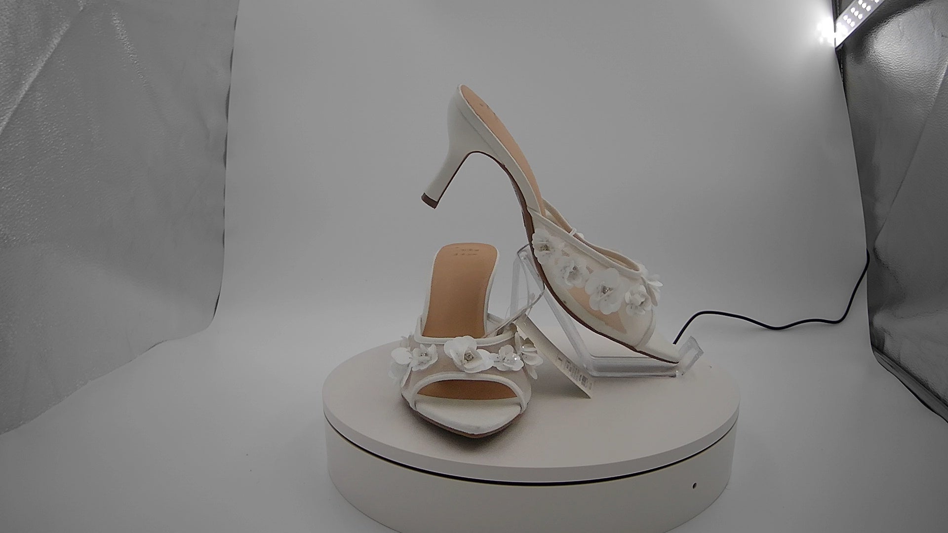 Women's Lupita Mesh Rhinestone Peep Toe Mule Heels with Memory Foam Insole - A New Day White 10: Slip-On Stiletto, Medium Width
