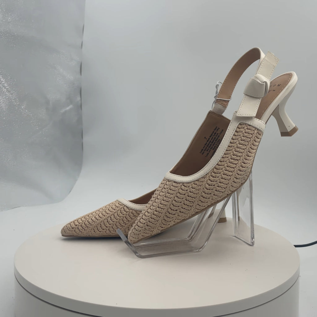 Women's Milan Raffia Slingback Heels - A New Day Beige 7: Cushioned Insole, Pointed Toe, Textured Outsole, Medium Width