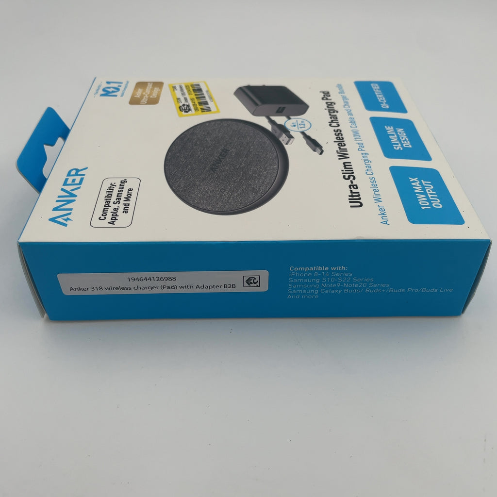 Anker 10W Wireless Charging Pad With 4' Cable And 18W Wall Charger - Black: Usb-C Connection
