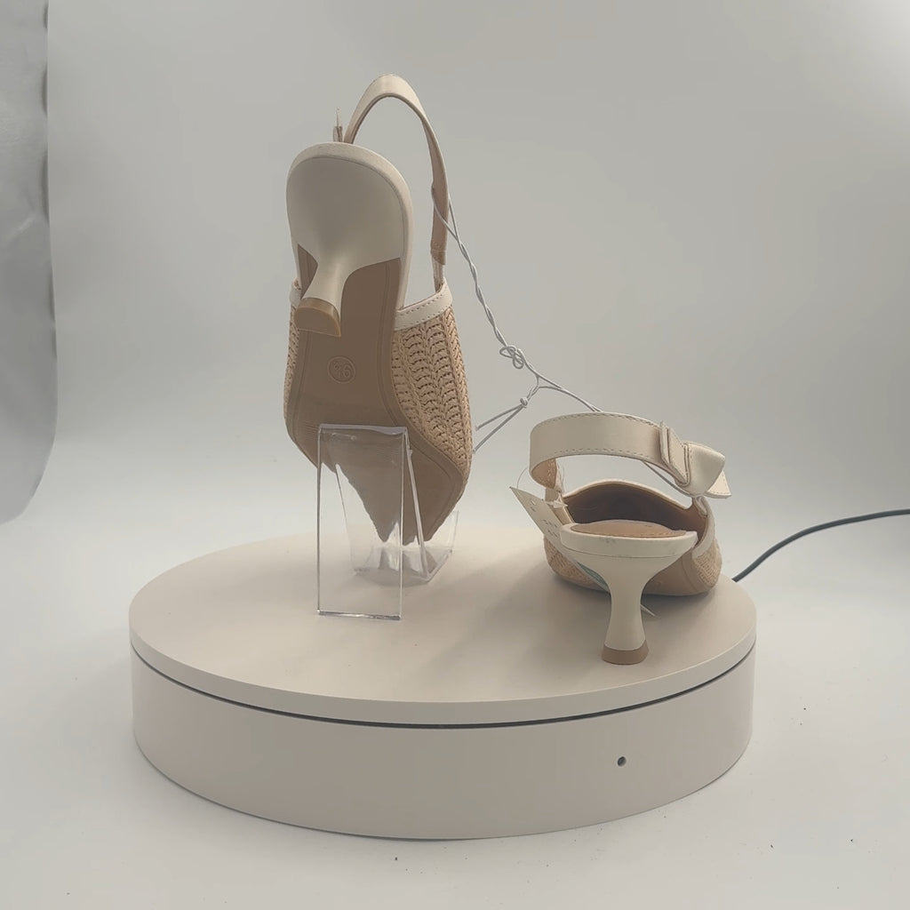 Women's Milan Raffia Slingback Heels - A New Day Beige 9.5: Cushioned Insole, Pointed Toe, Medium Width