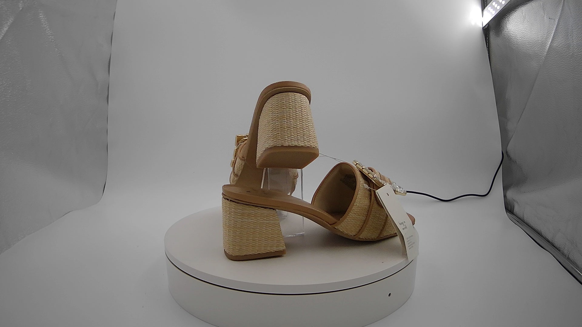 Women's Kathleen Raffia Buckle Block Heels - A New Day Beige 9.5: Slip-On Open Square Toe, Medium Width