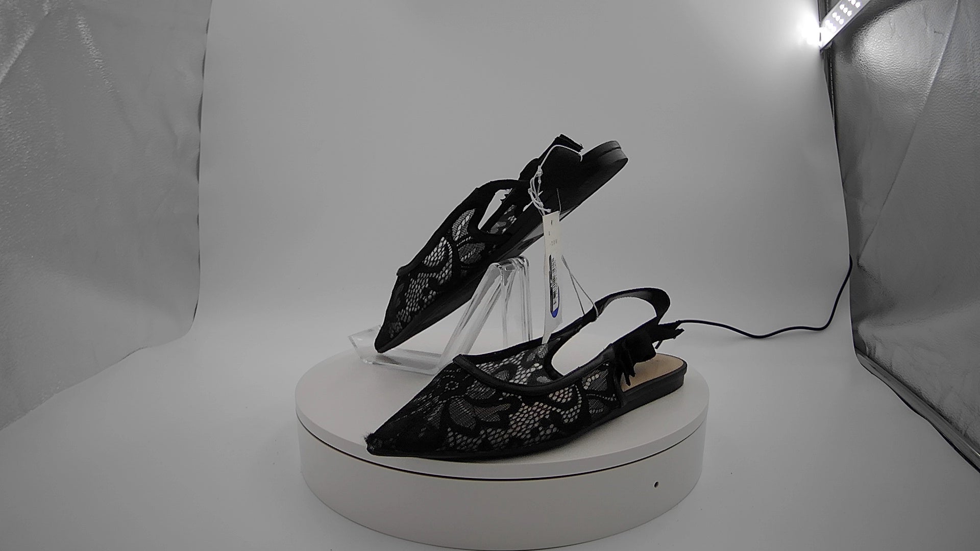 Women's London Lace Sling Back Bow Flats - A New Day Black 7: Cushioned Insole, Pointed Toe