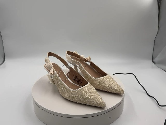Women's Milan Pearl Slingback Heels - A New Day Ivory 8.5: Satin Pointed Toe, Cushioned Insole