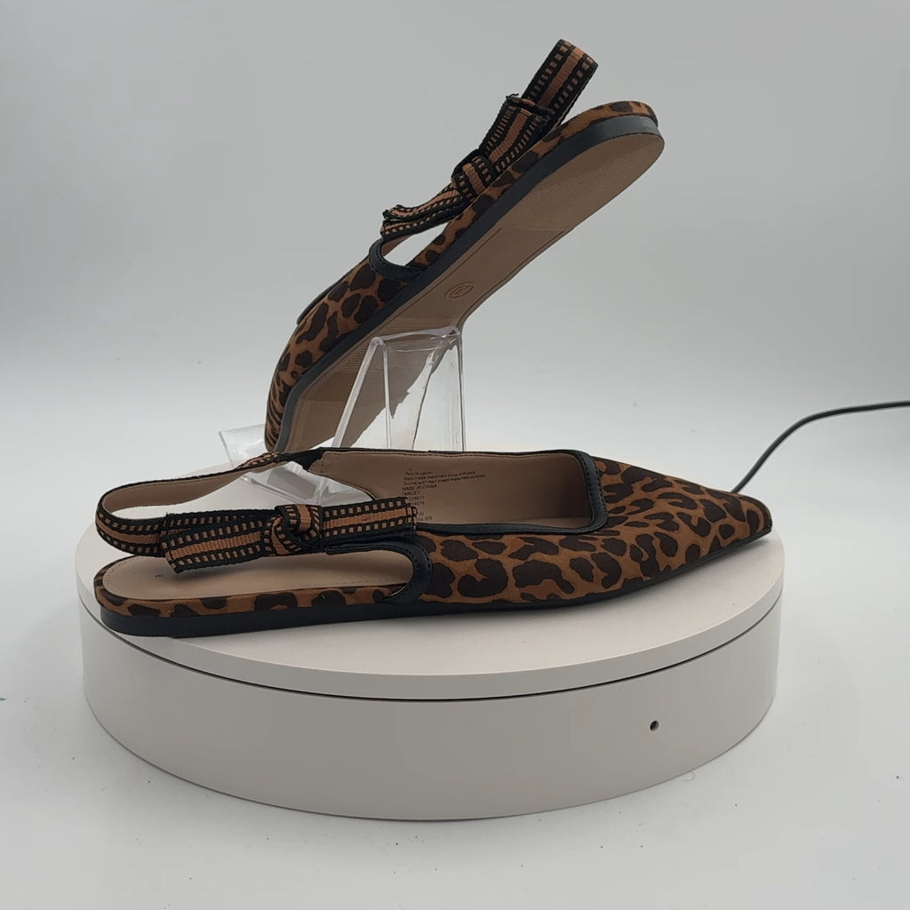 Women's London Sling Back Flats - A New Day Brown 10: Slip-On Tuxedo Style, Cushioned Insole, Pointed Toe, Microsuede Finish