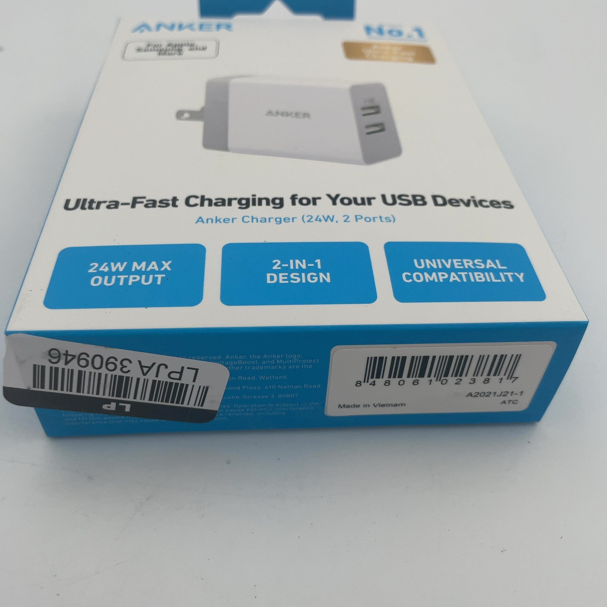 Anker 2-Port Powerport 24W Wall Charger - White: Usb Wall Plug For Android & Iphone, Lightweight Design