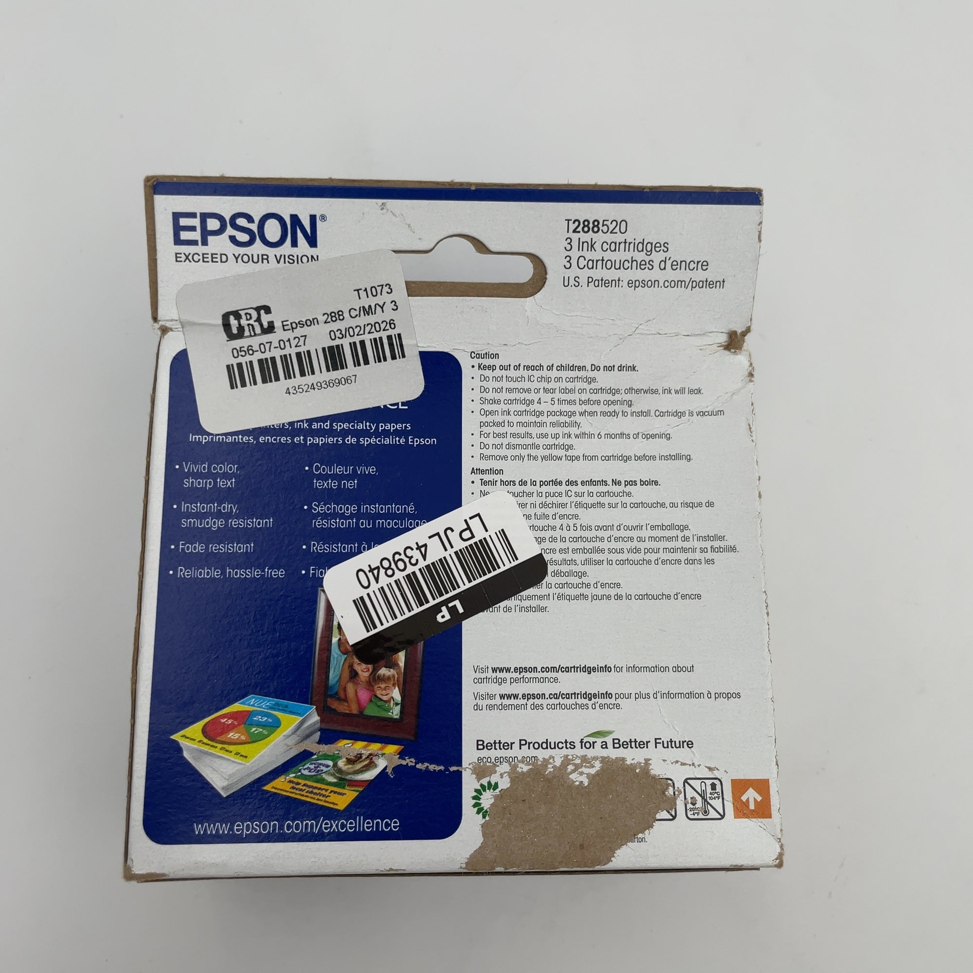 Epson 288 C/M/Y 3pk Ink Cartridges - Cyan, Magenta, Yellow (T288520-CP): Printer Ink Series Standard Yield (Please be advised that sets may be missing pieces or otherwise incomplete.)