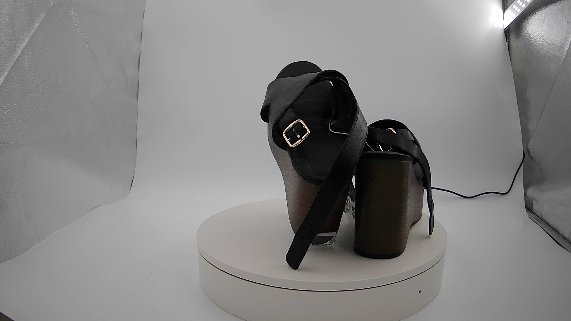 Women's Naomi Wood Wedge Heels with Memory Foam Insole - Universal Thread Black 11: Ankle Strap, Open Toe, Buckle Closure