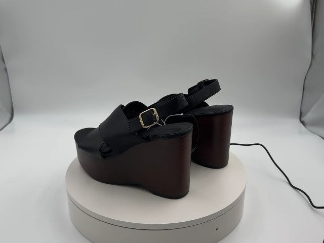 Women's Naomi Wood Wedge Heels with Memory Foam Insole - Universal Thread Black 6.5: Ankle Strap, Open Toe