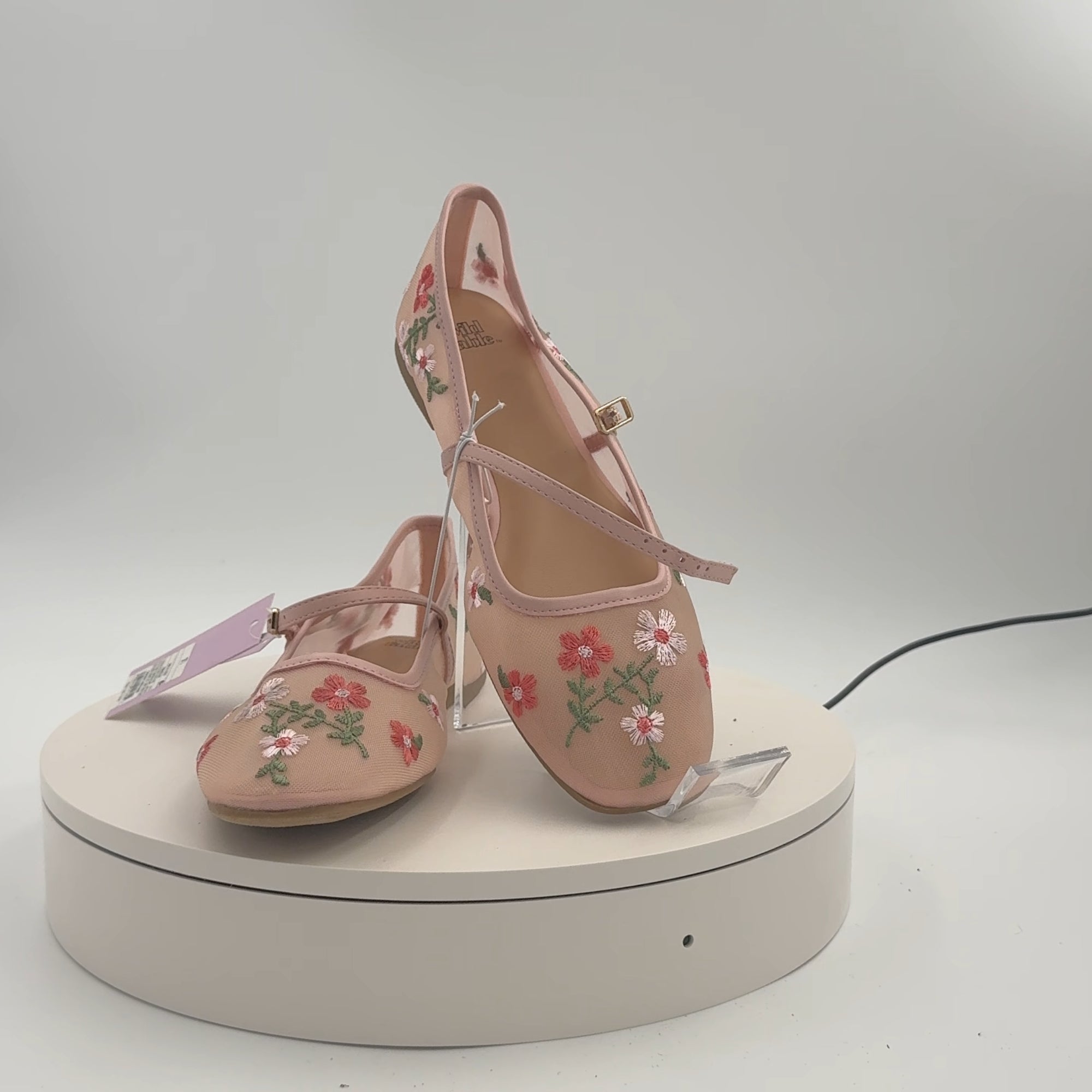 Women's Elsa Floral Mesh Mary Jane Flats - Wild Fable Pink 7.5: Buckle Closure, Memory Foam Insole, Textured Outsole