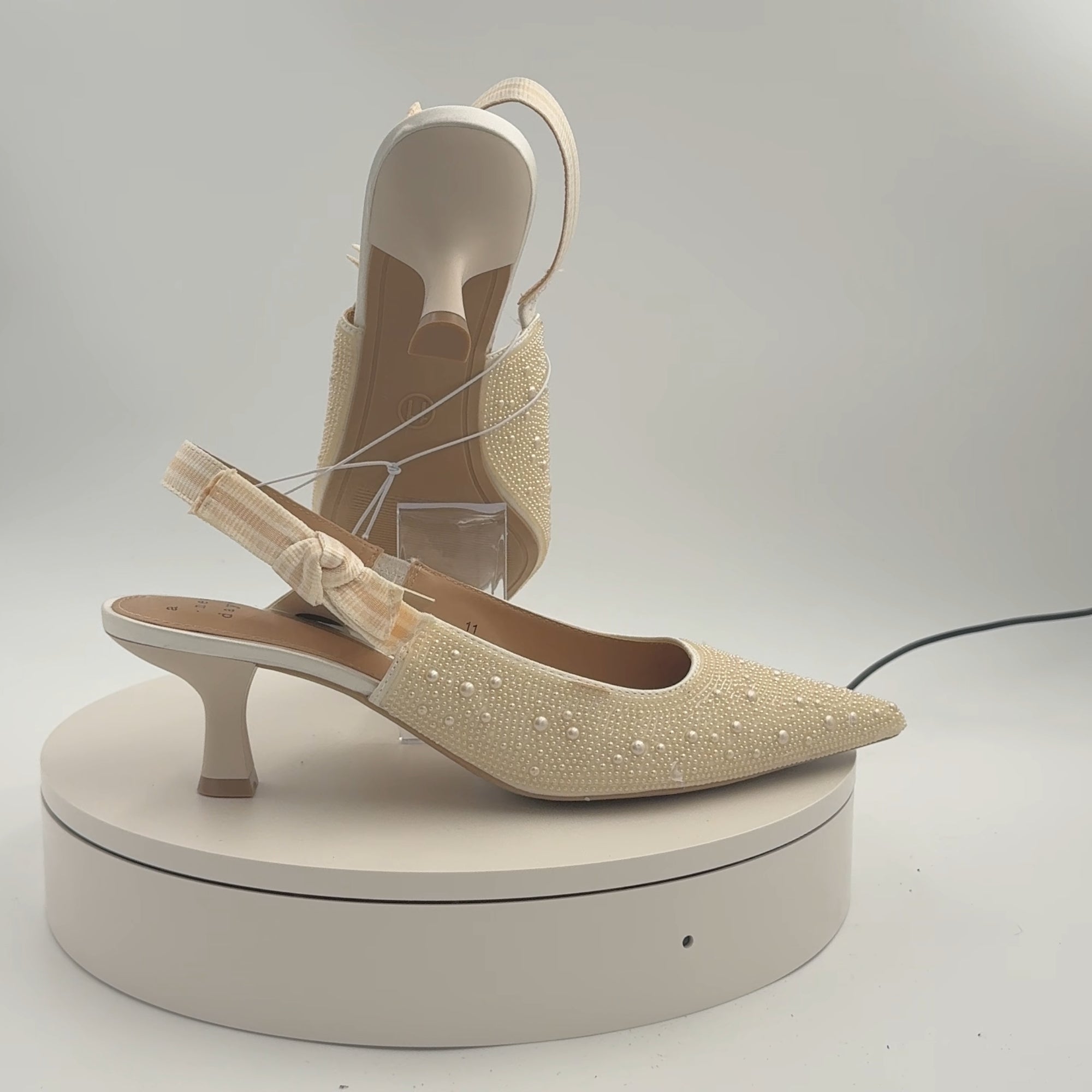 Women's Milan Pearl Slingback Heels - A New Day Ivory 11: Satin Pointed Toe, Cushioned Insole
