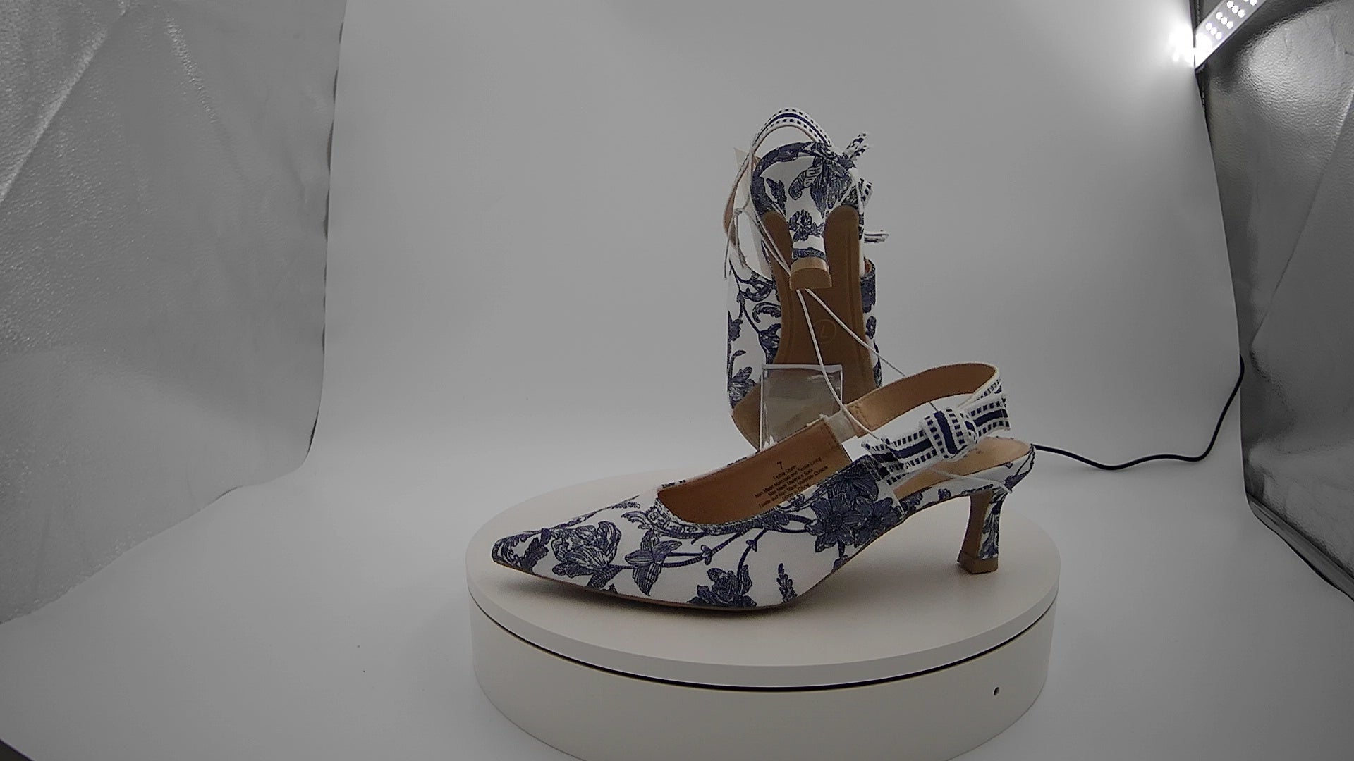 Women's Milan Floral Print Slingback Heels - A New Day Blue 7: Stiletto, Cushioned Insole, Pointed Toe, Slip-On Style