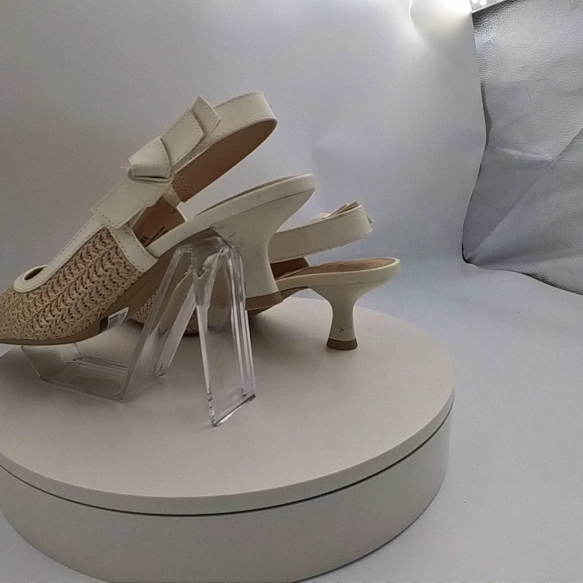 Women's Milan Raffia Slingback Heels - A New Day Beige 8.5: Cushioned Insole, Pointed Toe, Medium Width - Used Good U001