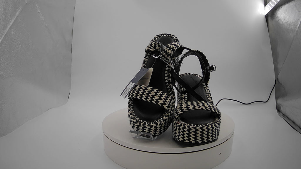Women's Madeline Woven Platform Sandal Heels with Memory Foam Insole - Universal Thread Black 6: Ankle Strap, Block Heel