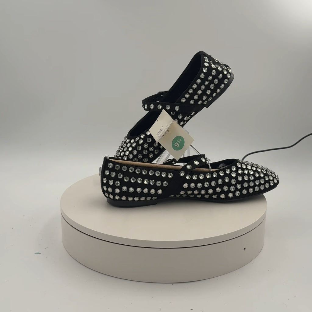 Women's Issa Rhinestone Mary Jane Ballet Flats - A New Day Black 9.5: Solid Pattern, Pull-On Style