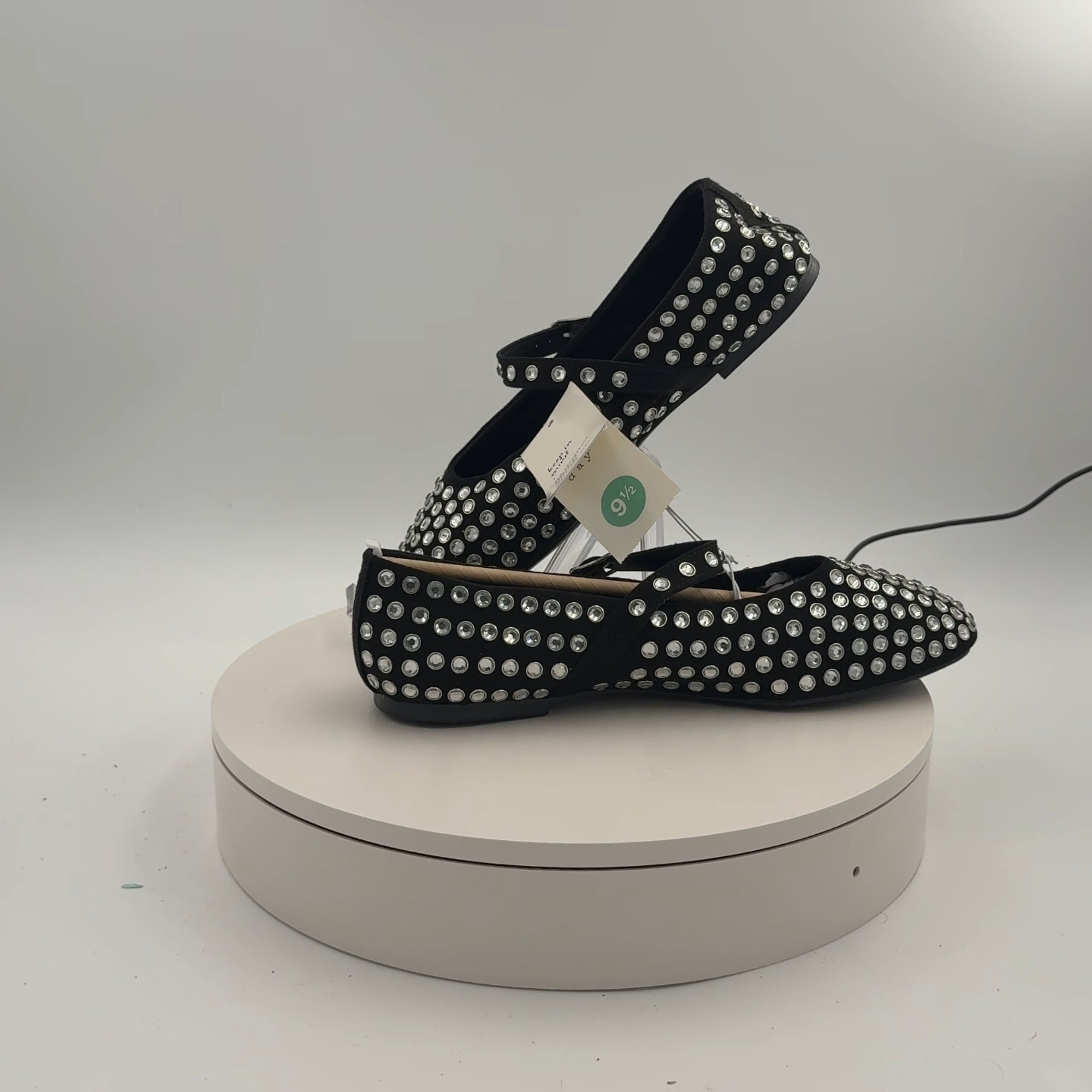 Women's Issa Rhinestone Mary Jane Ballet Flats - A New Day Black 9.5: Solid Pattern, Pull-On Style