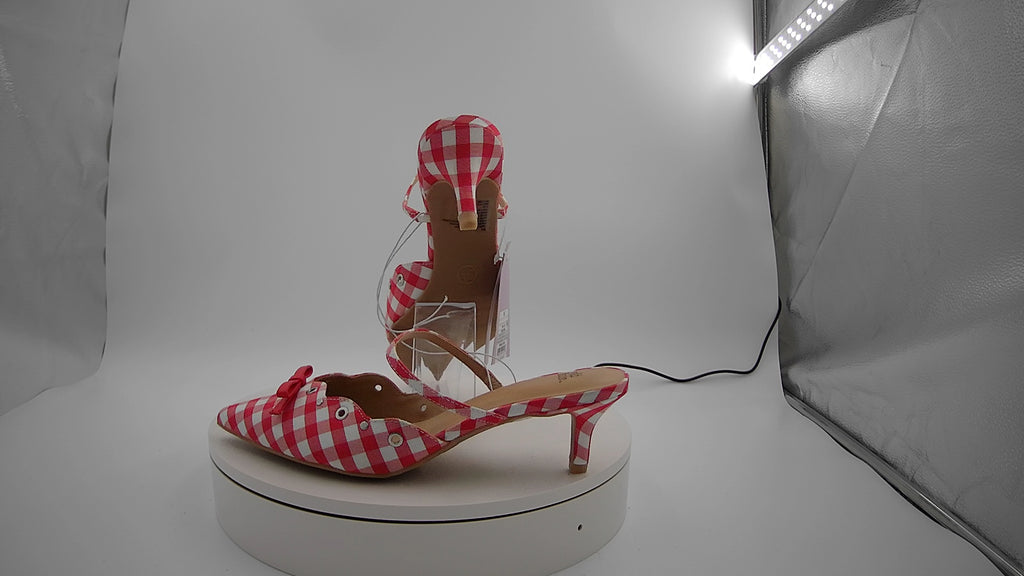 Women's Lysandra Gingham Eyelet Kitten Heels - Wild Fable Red 9.5: Slip-On, Pointed Toe, Louis Heel