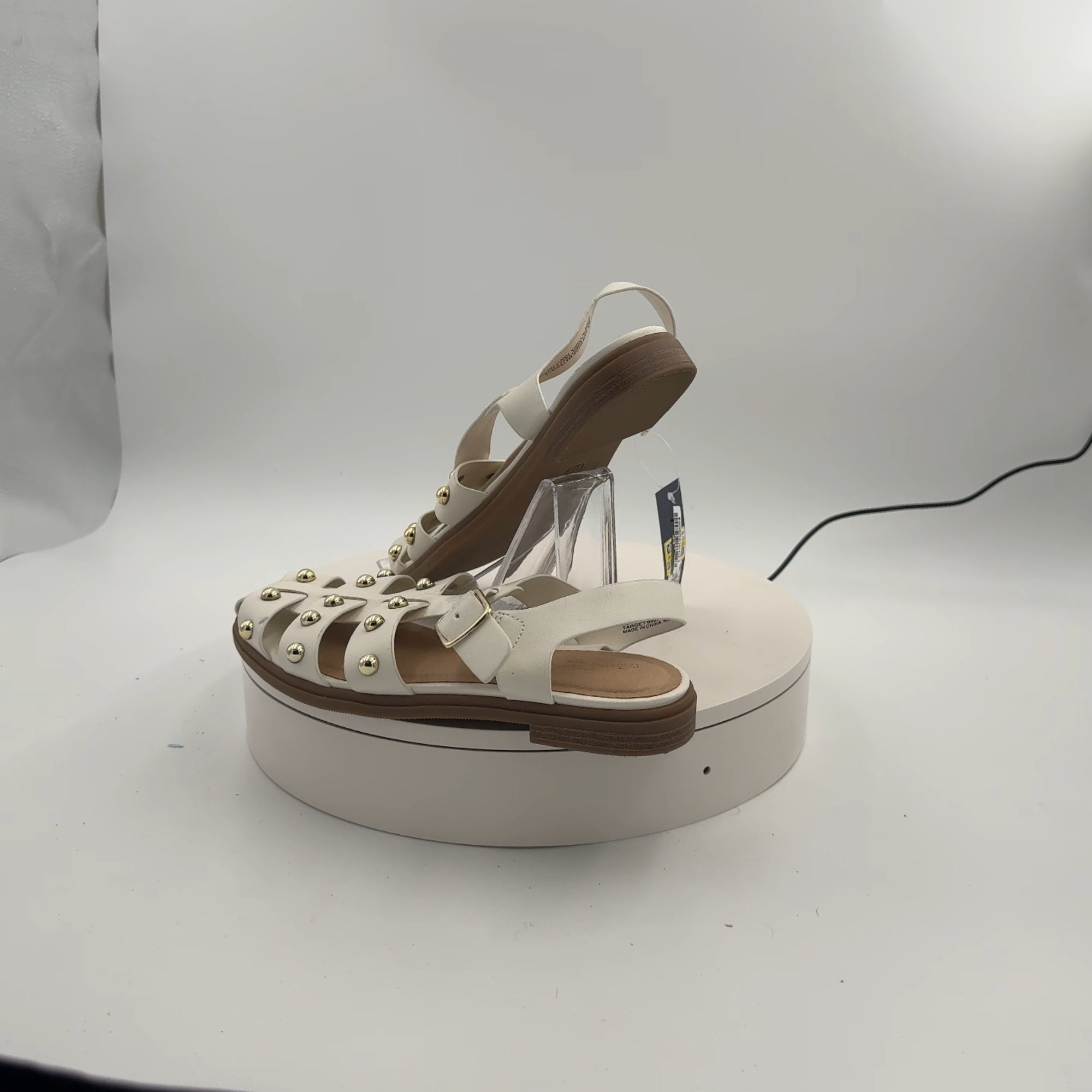 Women's Winnie Studded Fisherman Sandals - Universal Thread Off-White 6.5: Adjustable Buckle Strap, Closed Round Toe