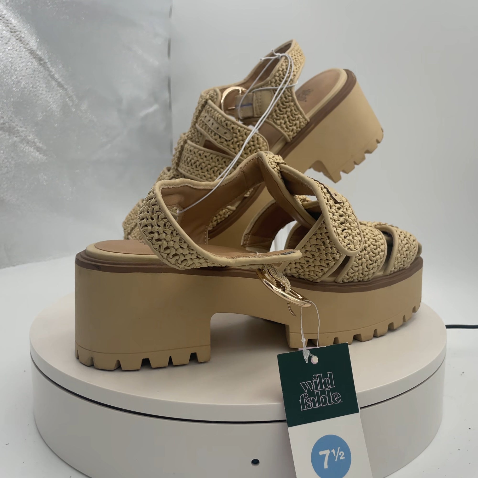 Women's Elide Raffia Fisherman Platform Heels With Memory Foam Insole - Wild Fable Tan 7.5: Wedge, Buckle Closure