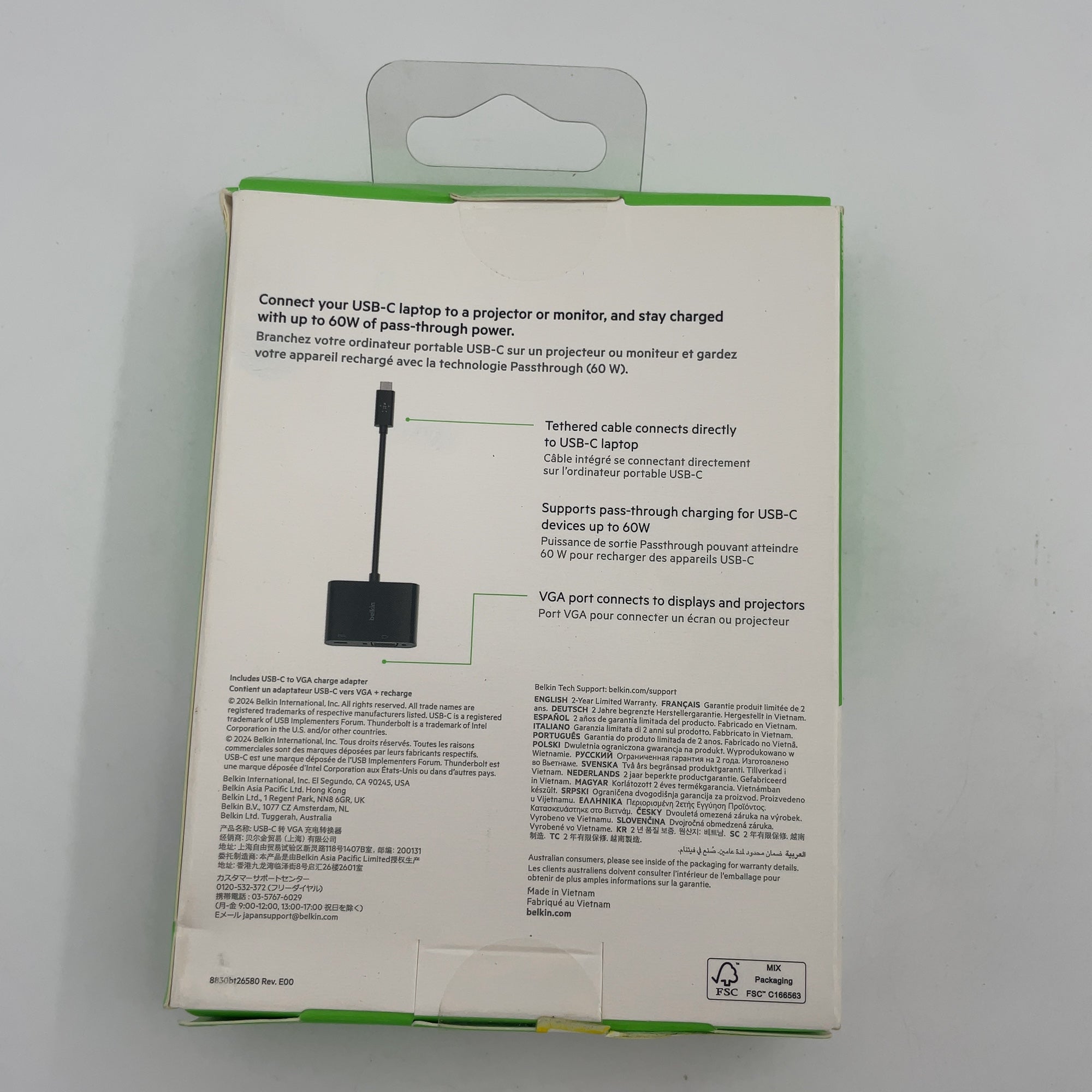 Belkin Usb-C To Vga Adapter With 60W Power Delivery: Male-To-Female Connection Adapter