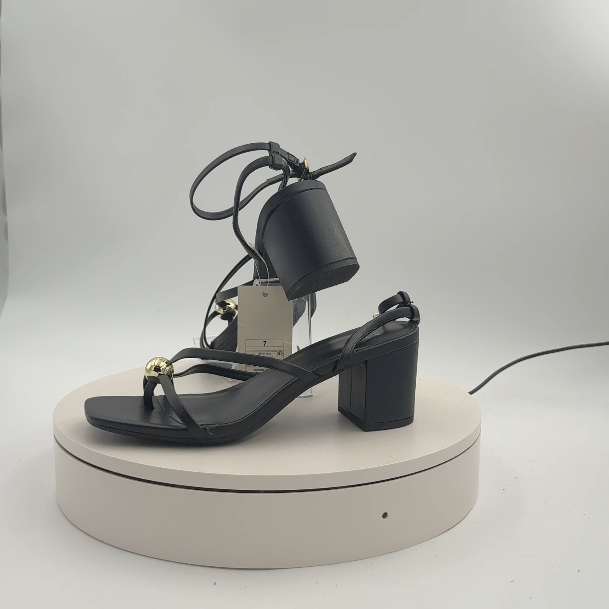 Women's Phoebe Strappy Ball Ornament Heels - A New Day Black 7: Adjustable Buckle, Block Heel, Open Square Toe