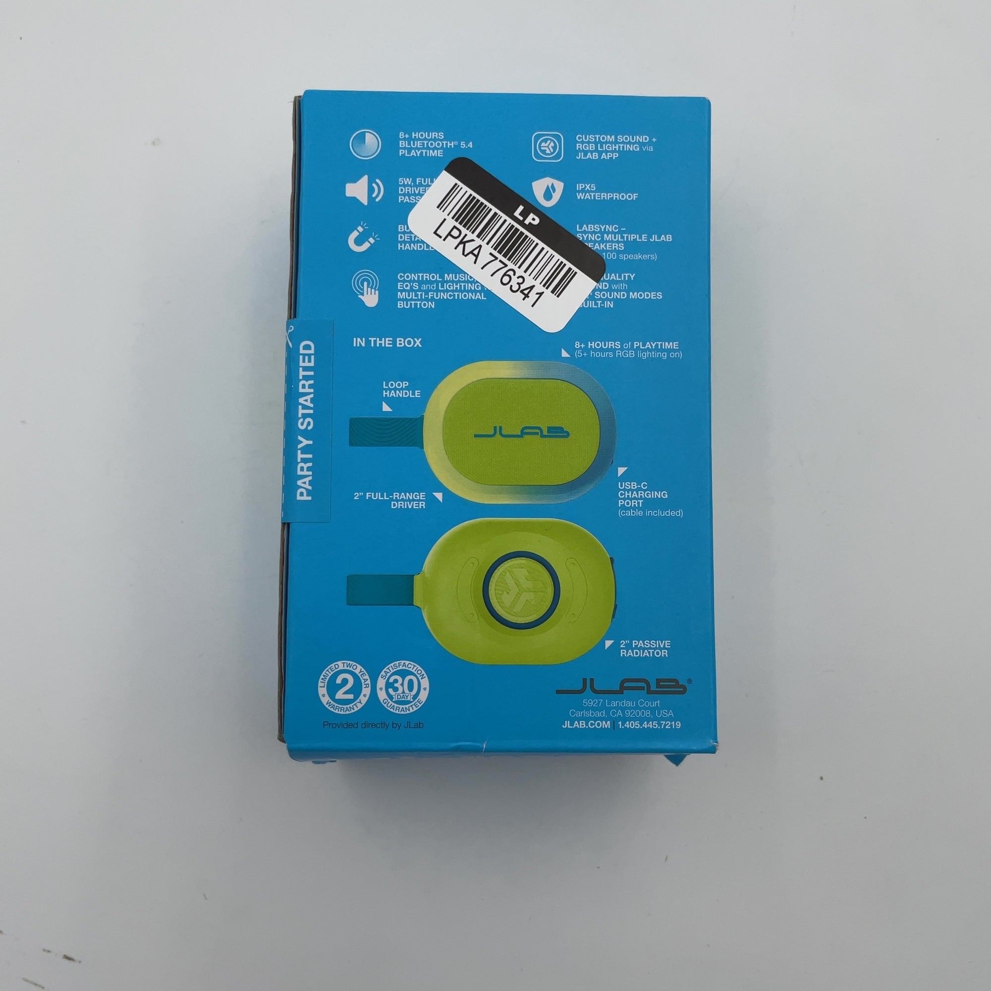 Jlab Pop Party Portable Speaker - Lime Green: Waterproof, Usb-C, Bluetooth, Led Light