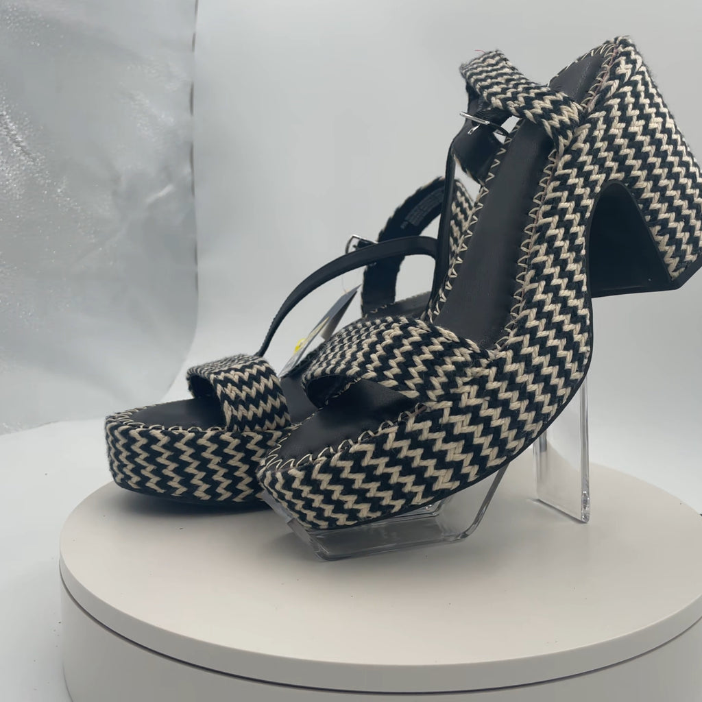 Women's Madeline Woven Platform Sandal Heels With Memory Foam Insole - Universal Thread Black 9.5: Ankle Strap, Block Heel, Open Toe