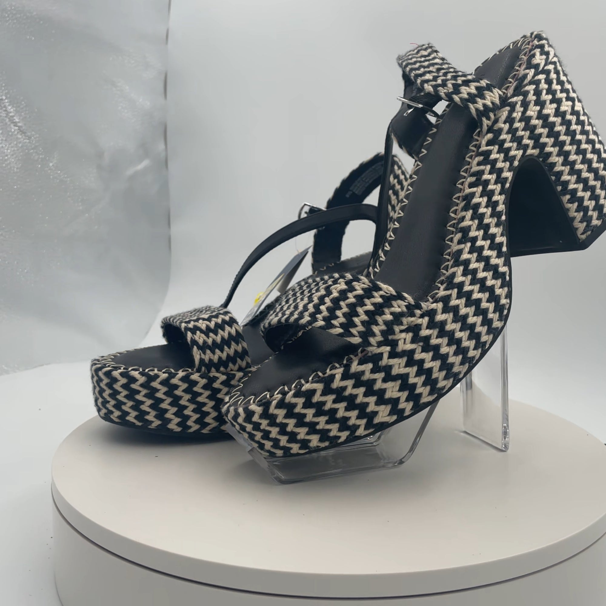 Women's Madeline Woven Platform Sandal Heels With Memory Foam Insole - Universal Thread Black 9.5: Ankle Strap, Block Heel, Open Toe