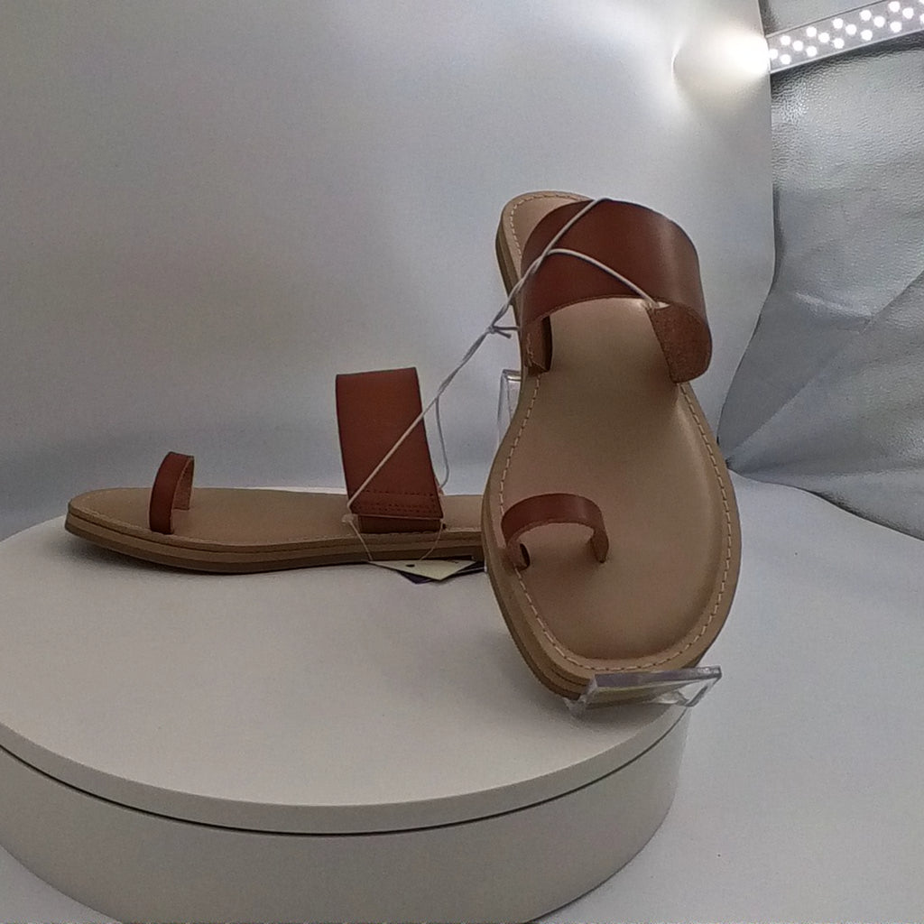 Women's Juno Toe Ring Flat Sandals - Universal Thread Cognac 9: Slip-On, Memory Foam, Square Open Toe