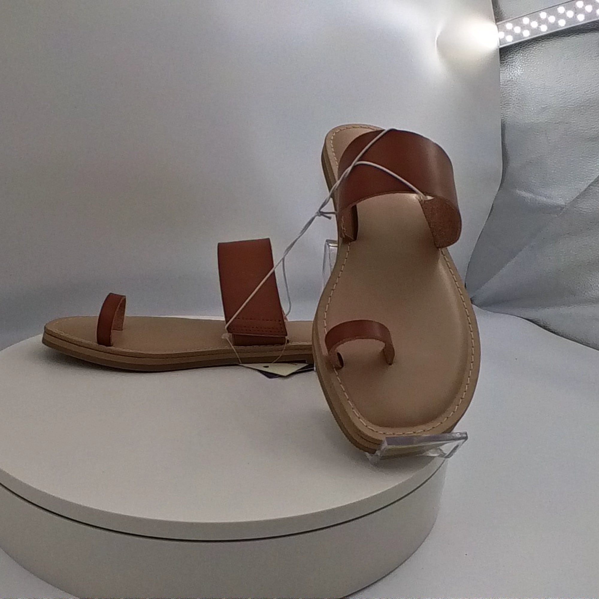 Women's Juno Toe Ring Flat Sandals - Universal Thread Cognac 9: Slip-On, Memory Foam, Square Open Toe