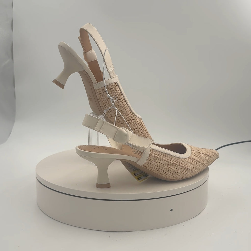 Women's Milan Raffia Slingback Heels - A New Day Beige 9.5: Cushioned Insole, Pointed Toe, Medium Width