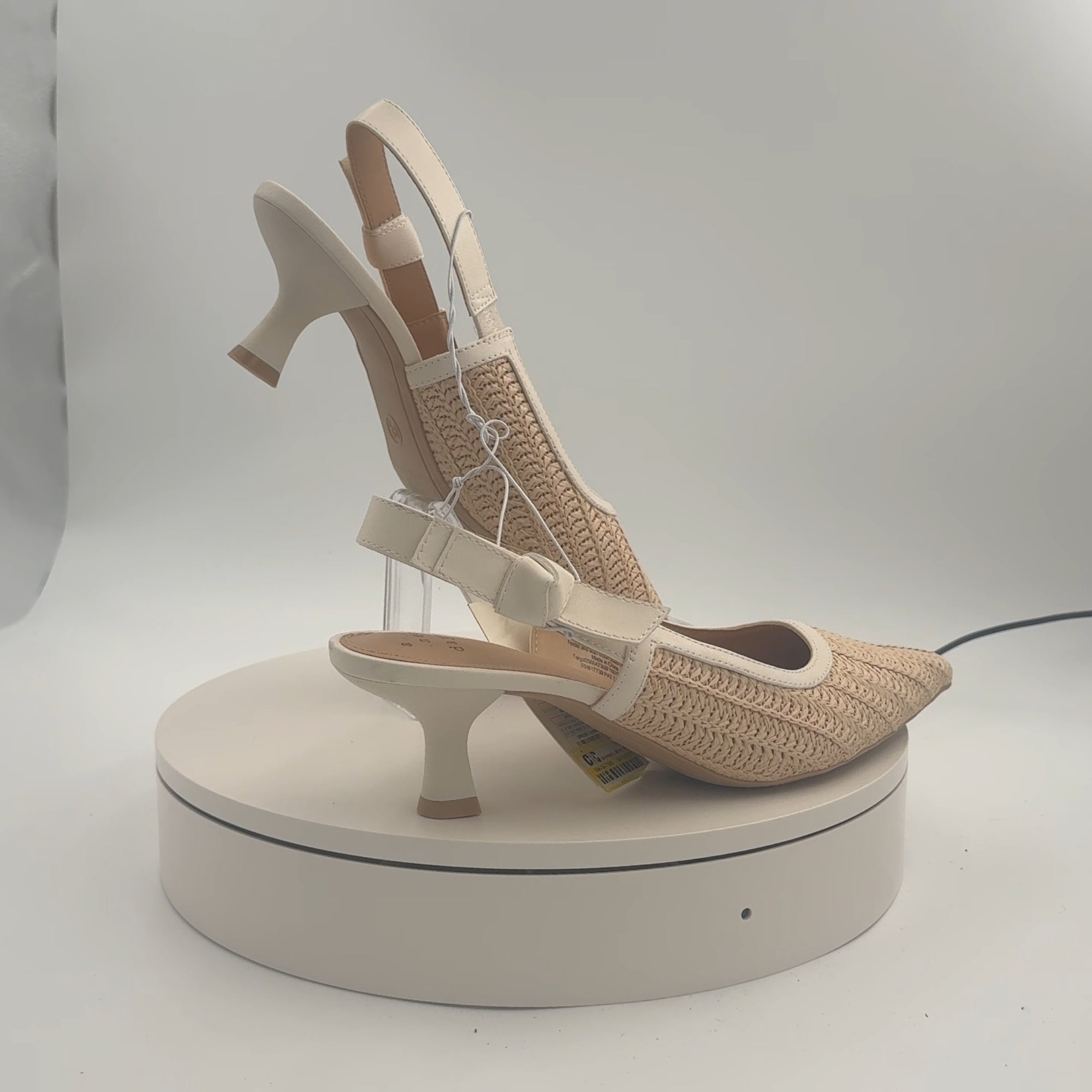 Women's Milan Raffia Slingback Heels - A New Day Beige 9.5: Cushioned Insole, Pointed Toe, Medium Width