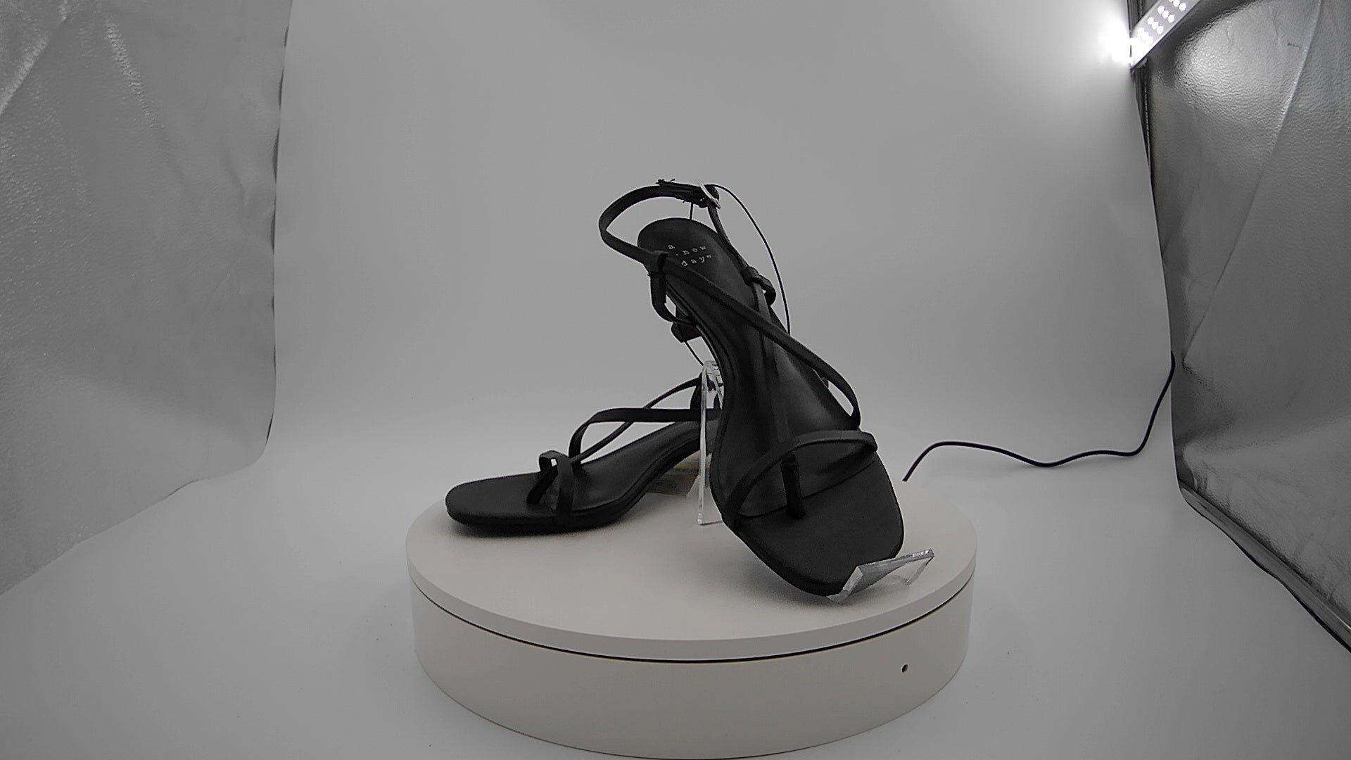 Women's Reggie Toe Thong Strappy Kitten Heels - A New Day Black 8: Faux Leather, Cushioned Insole