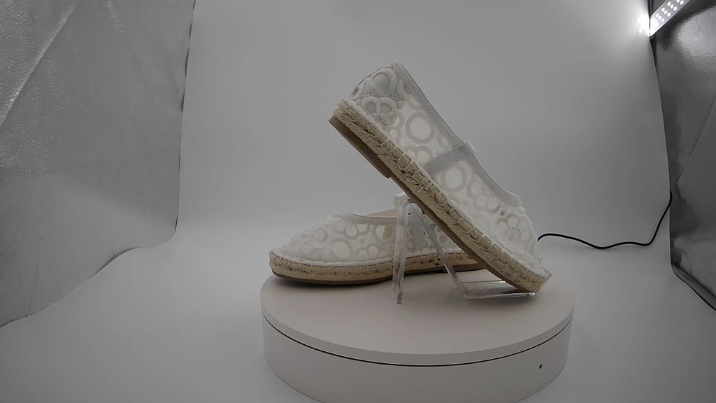 Women's Celia Floral Lace Mary Jane Espadrille Flat with Memory Foam Insole - Universal Thread White 6.5: Breathable Mesh, Pull-On Style