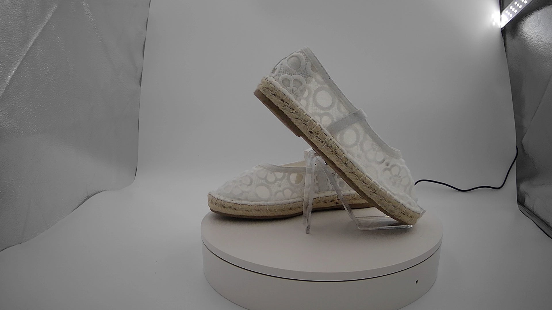 Women's Celia Floral Lace Mary Jane Espadrille Flat with Memory Foam Insole - Universal Thread White 6.5: Breathable Mesh, Pull-On Style