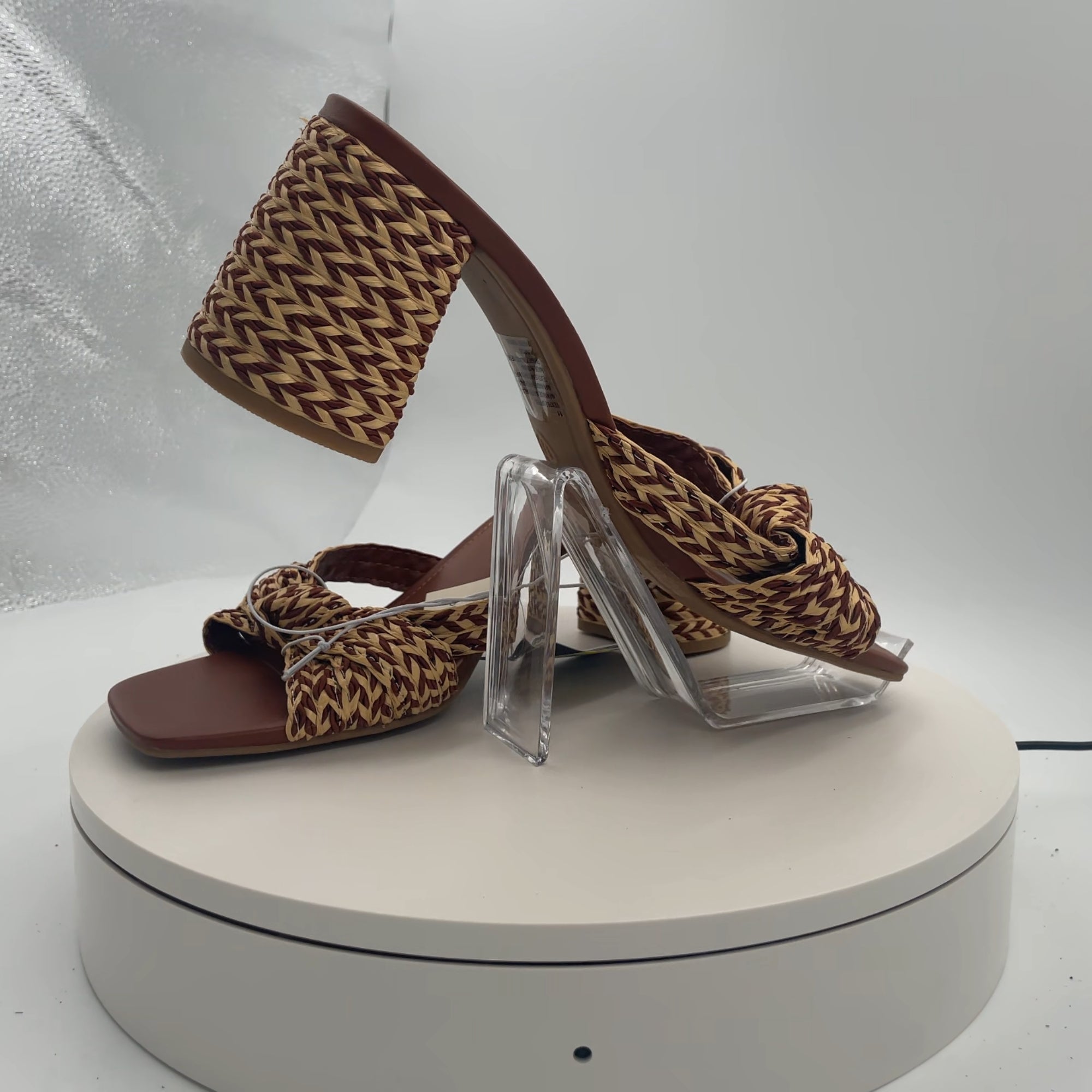 Women's Aaliyah Raffia Strappy Knot Sandal Heels - Universal Thread Cognac 11: Block Heel, Open Toe