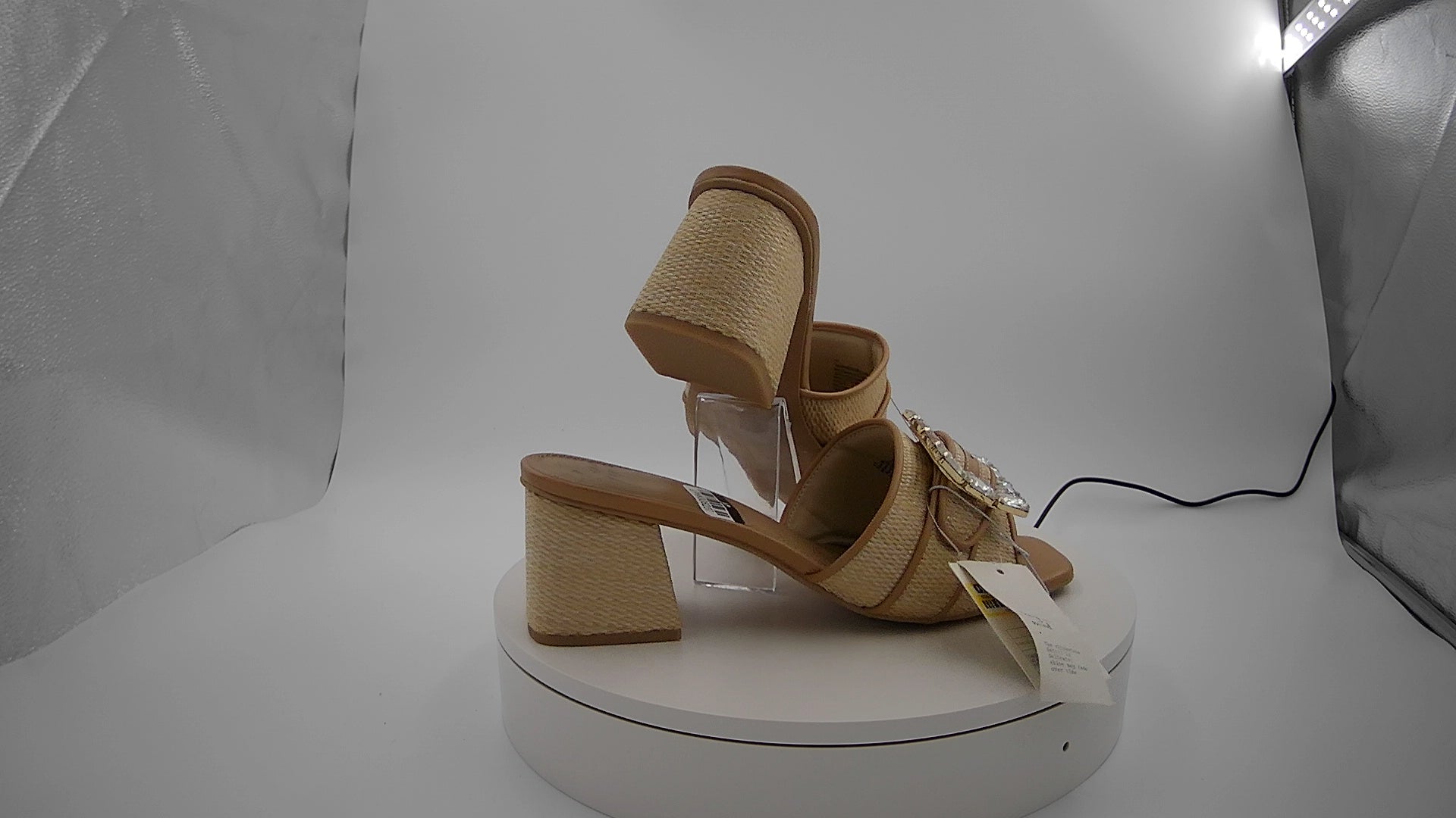Women's Kathleen Raffia Buckle Block Heels - A New Day Beige 11: Slip On, Open Square Toe, Medium Width
