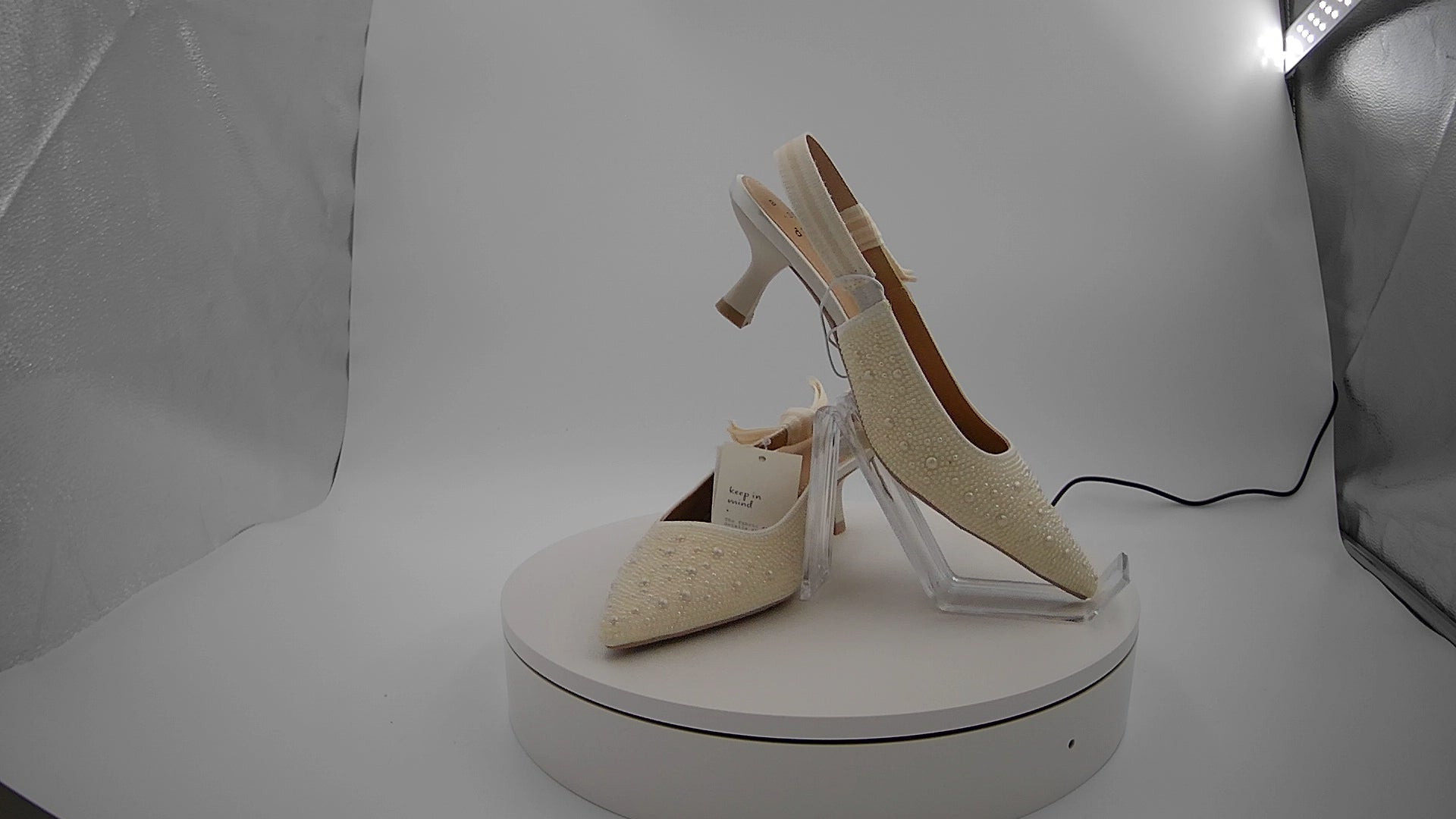 Women's Milan Pearl Slingback Heels - A New Day Ivory 6: Satin Pointed Toe Pumps, Cushioned Insole, Textured Outsole