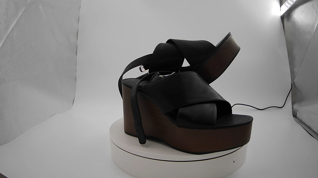 Women's Naomi Wood Wedge Heels with Memory Foam Insole - Universal Thread Black 11: Ankle Strap, Open Toe, Buckle Closure